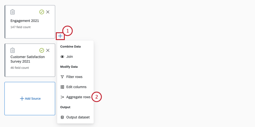 clicking the plus sign and then aggregate rows