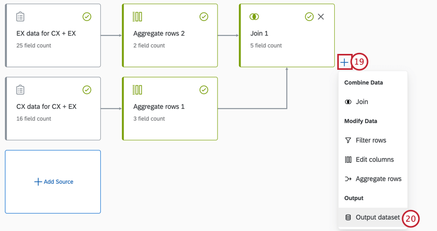 clicking the plus sign and adding an output