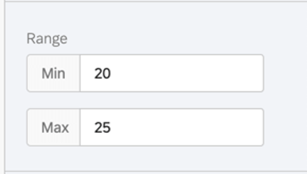 Range in the editing pane, with the min and max fields