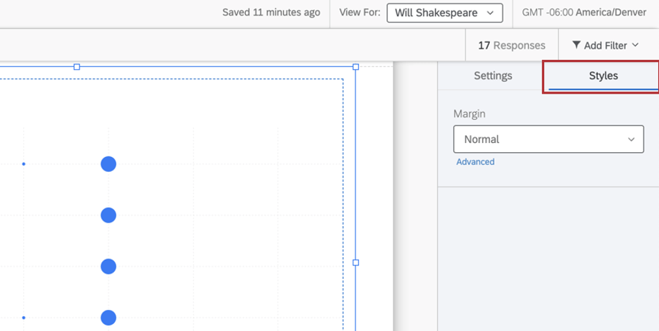 Styles tab of a chart has a margin dropdown
