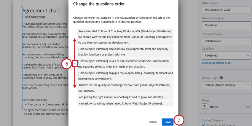 réarranger les questions dans un tableau daccord