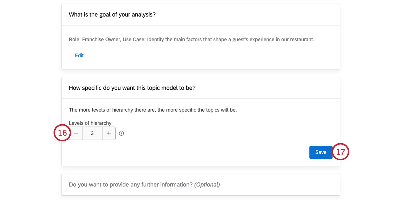 階層に含めるレベルの数の選択