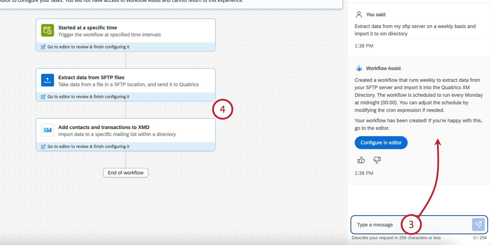 verfeinerung der Eingabeaufforderung über das Chat-Fenster und anschließende Beurteilung des generierten Workflows