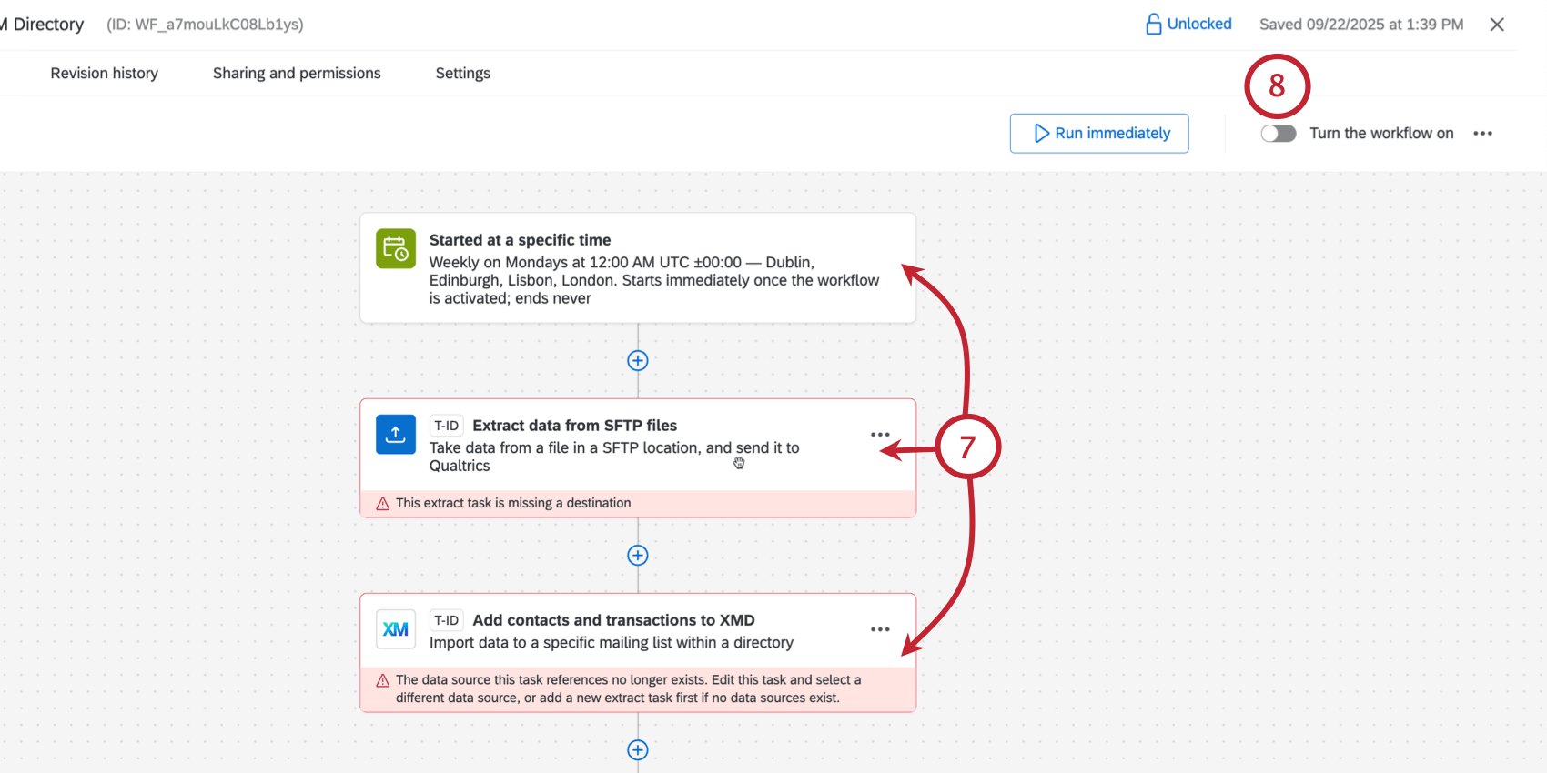 aufbau des Workflows und Einschalten desselben