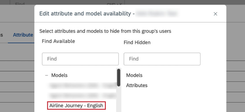 Click the name of the model you wish to hide.