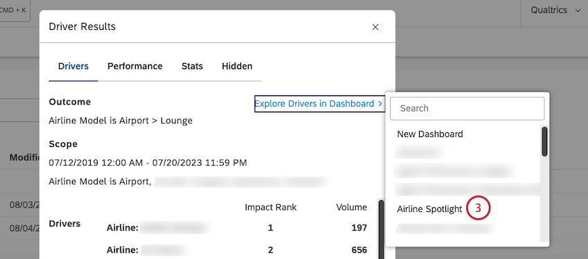 Klicken Sie in der durchsuchbaren Liste der verfügbaren Dashboards auf den Namen des Dashboard, dem Sie das Widget hinzufügen möchten.