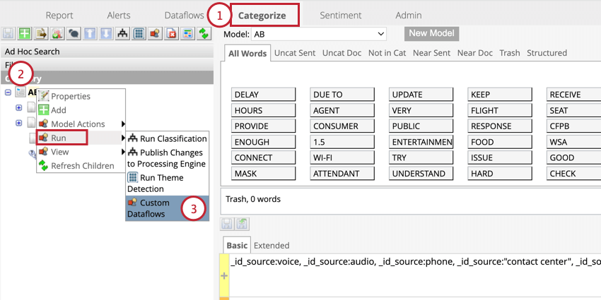 fare clic con il tasto destro del mouse su un modello di categoria nella scheda categorizza e scegliere i flussi di dati personalizzati