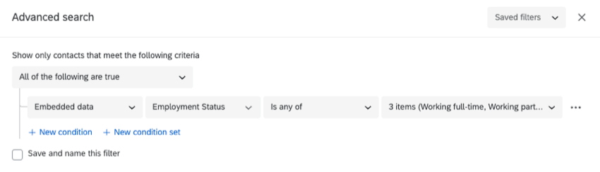 example of a search query with "is any of" selected