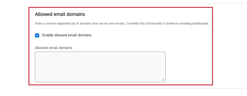 allowed email domains section within security section