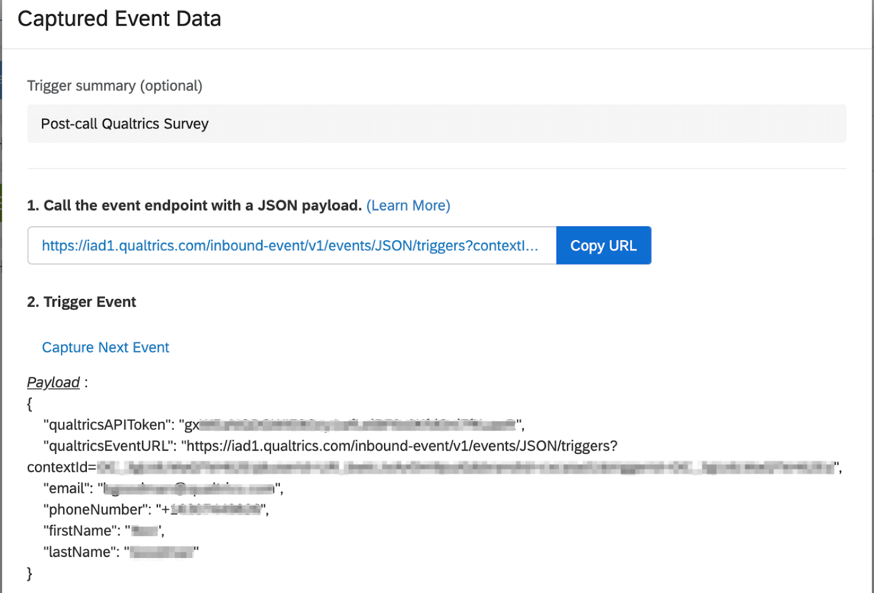 Registro de datos de evento capturados dentro de qualtrics