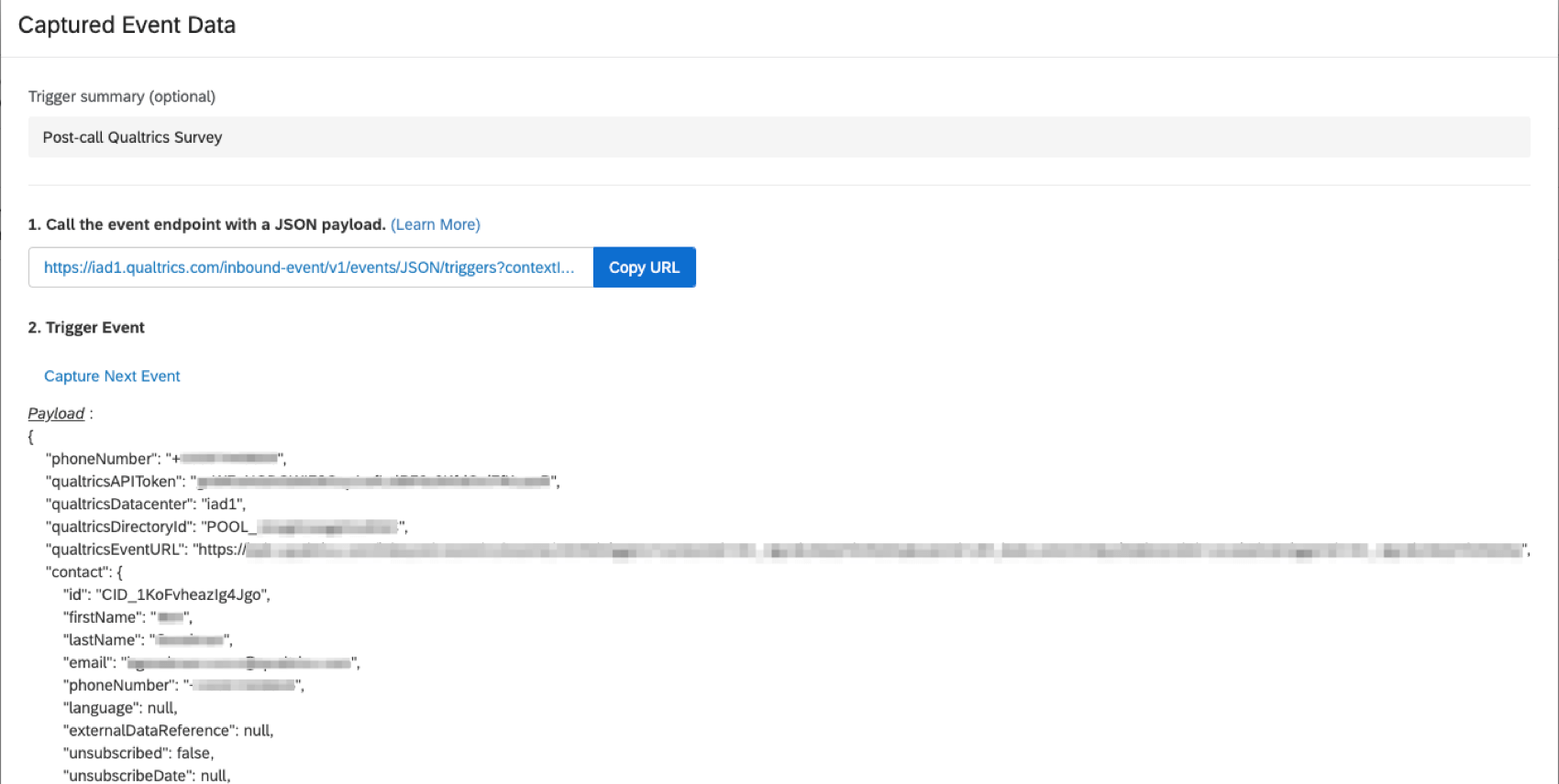 captured event data within Qualtrics