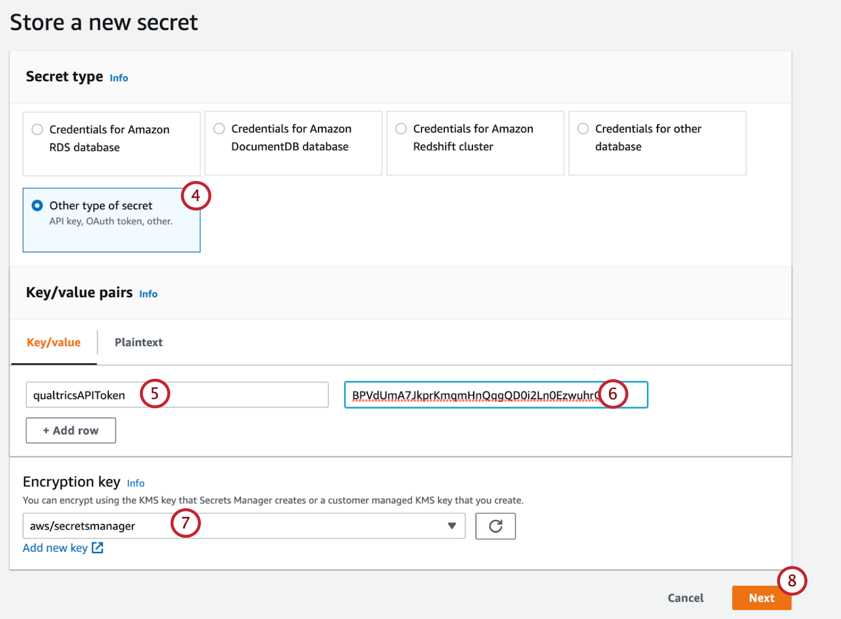 configuring a secret in AWS