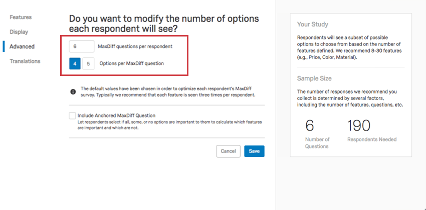 Advanced selected to left; in the middle, highlighting first two fields, which are described below
