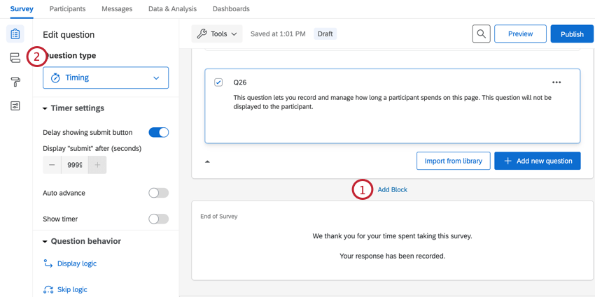 clicking add block, creating the demographic questions, and then going to survey flow