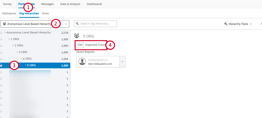navegar até o nível mais baixo na hierarquia e inserir um número de contagem esperado
