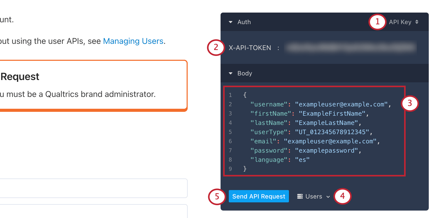 Modal preto nos documentos API que permite que você insira parâmetros e execute chamadas API