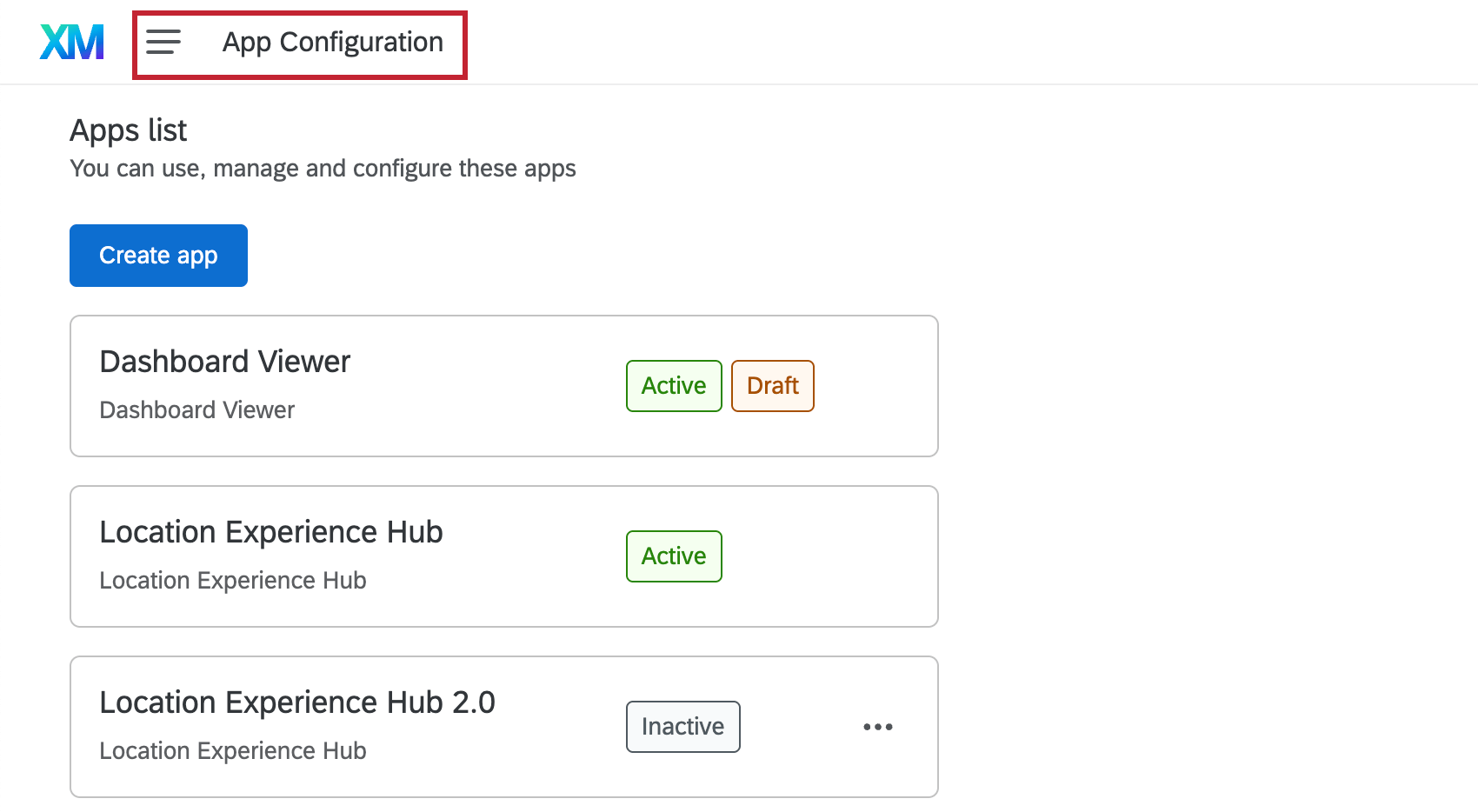 App Configuration selecionado no menu de navegação global