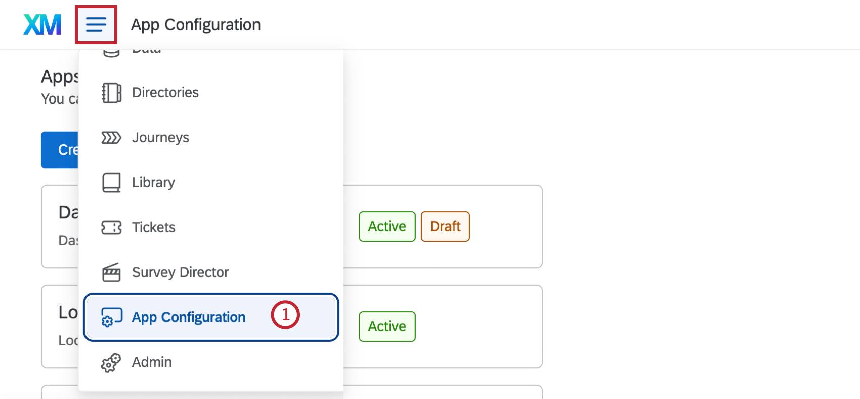 App Configuration destacado no menu de navegação global