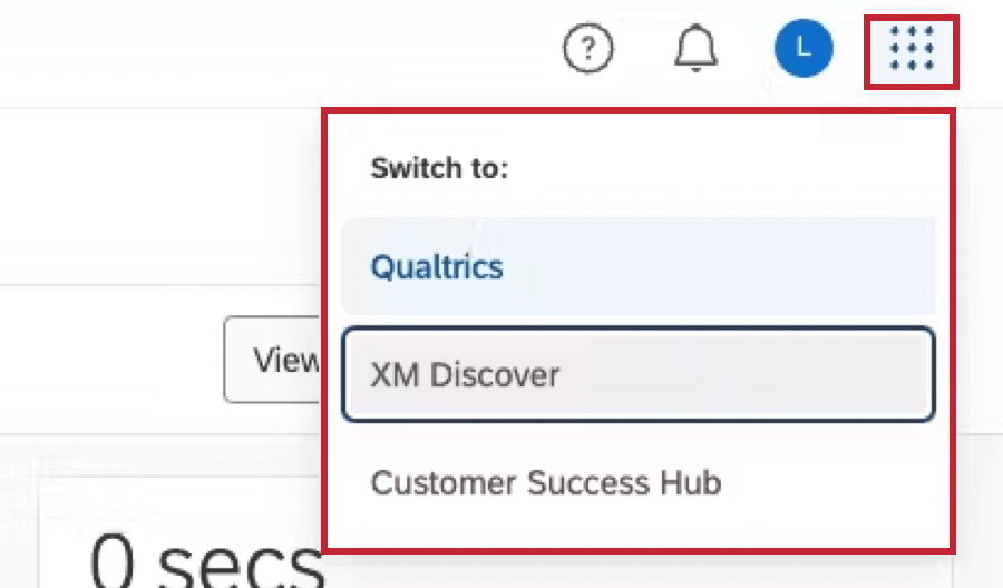 qualtrics and discover within the app switcher menu