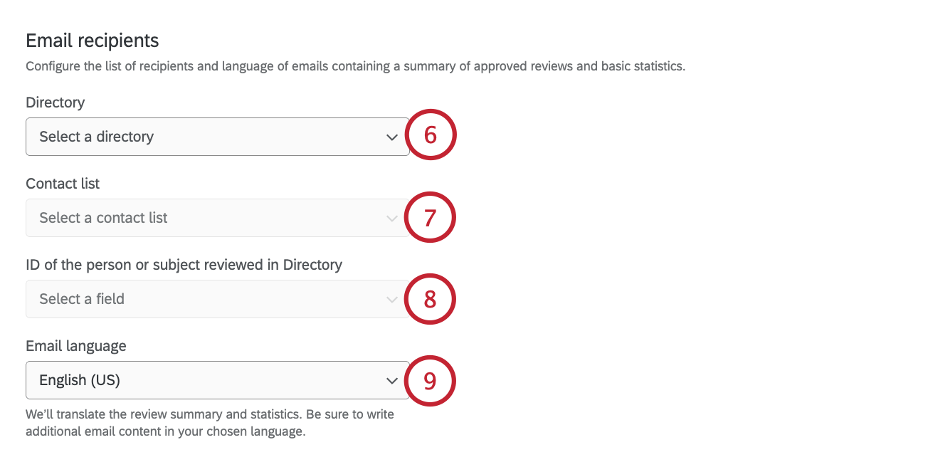 le choix des destinataires de le-mail et de la langue de le-mail
