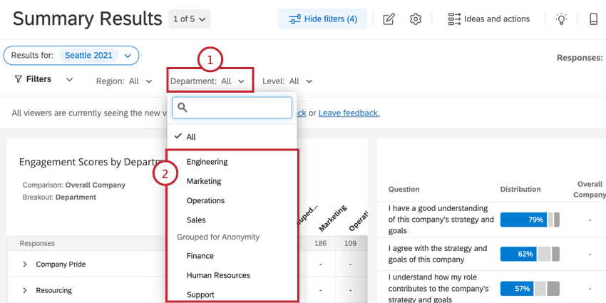 clicking a filter and choosing a value
