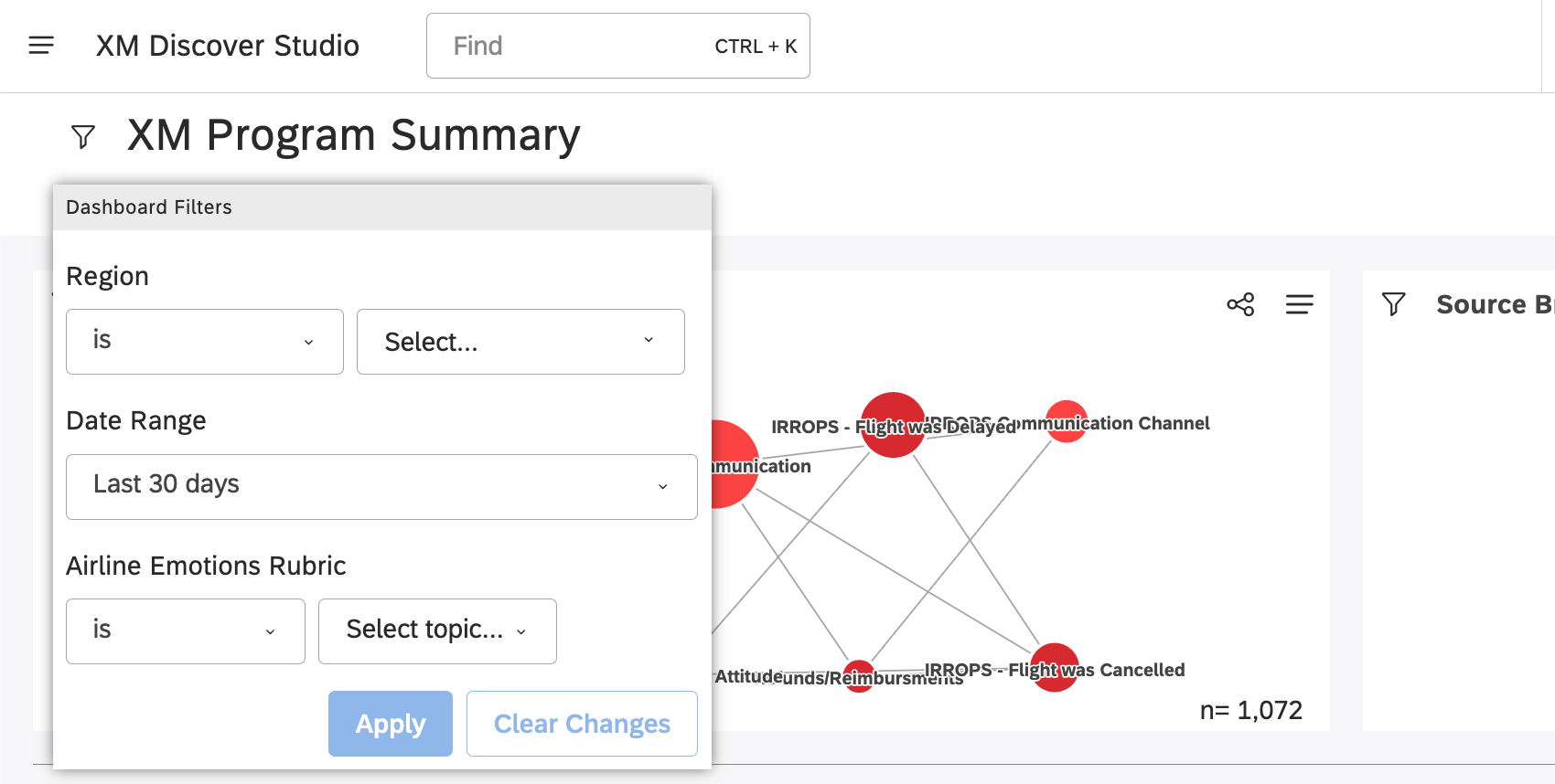 filter that is set for region, date range, and another attribute