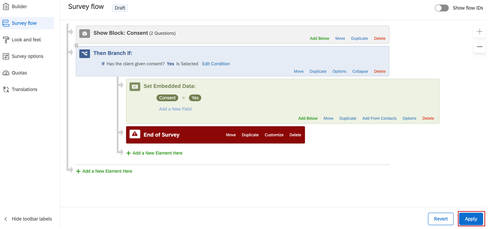 Click Apply in the lower right corner when finished