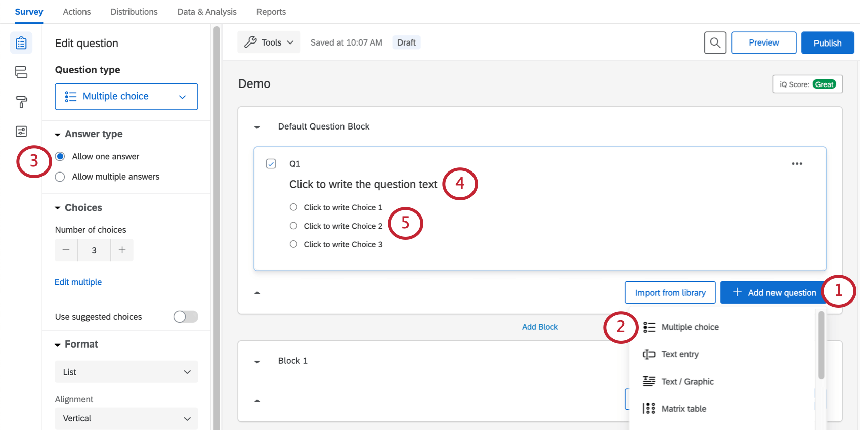 Bearbeiten einer Multiple Choice-Frage