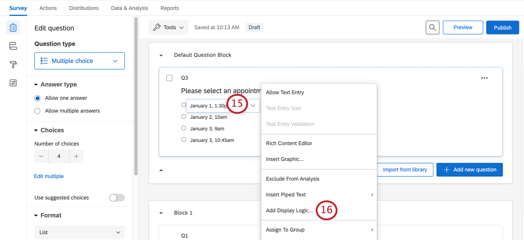 Dropdown arrow revealing a menu