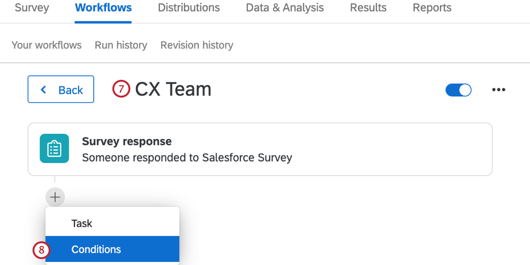 creating a team workflow and adding a condition