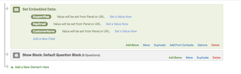 Green embedded data element top of survey flow