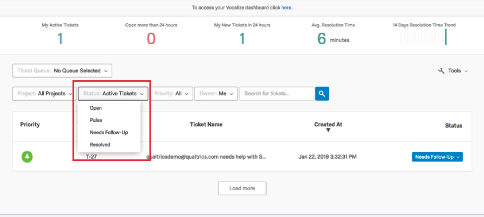 Creazione di ticket utilizzando i menu a tendina degli stati nella parte superiore