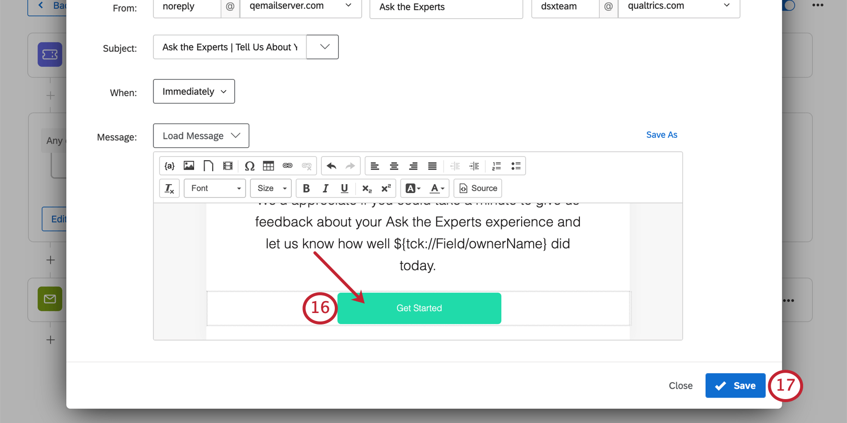 adicionar o link e salvar o e-mail