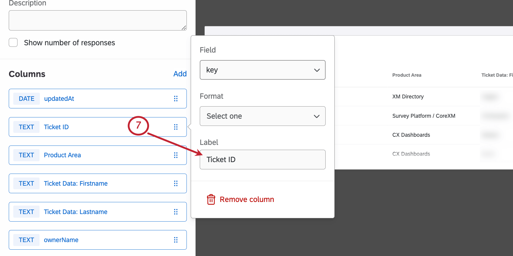 Aggiunta di colonne utilizzando il riquadro di modifica del widget a sinistra