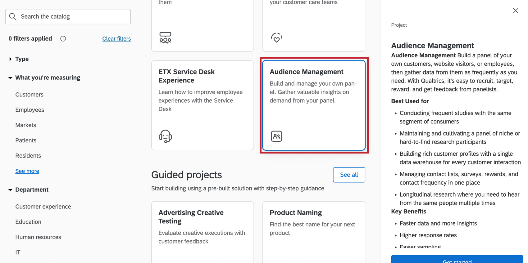 choosing the Audience Management program from the catalog