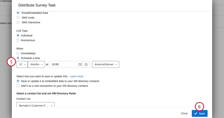 新しいスケジュールの選択と保存