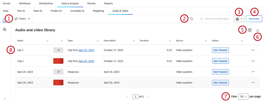 Bereiche in der Audio- und Videobibliothek