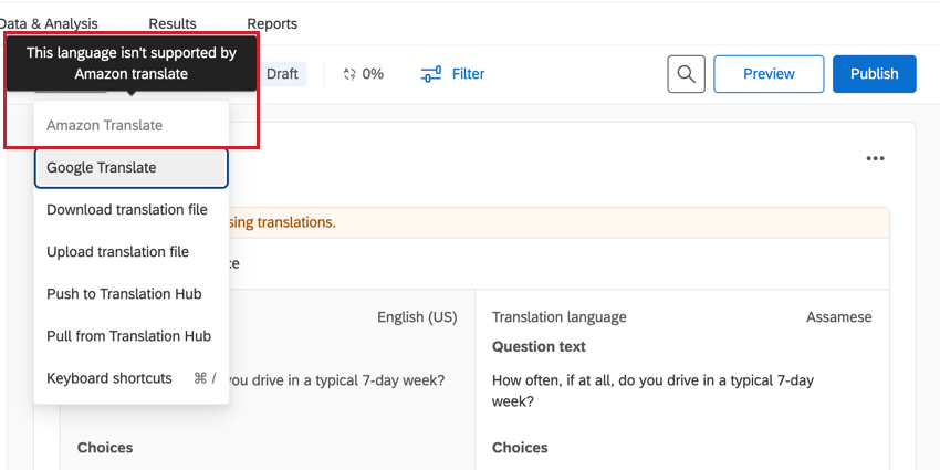 un service de traduction grisé