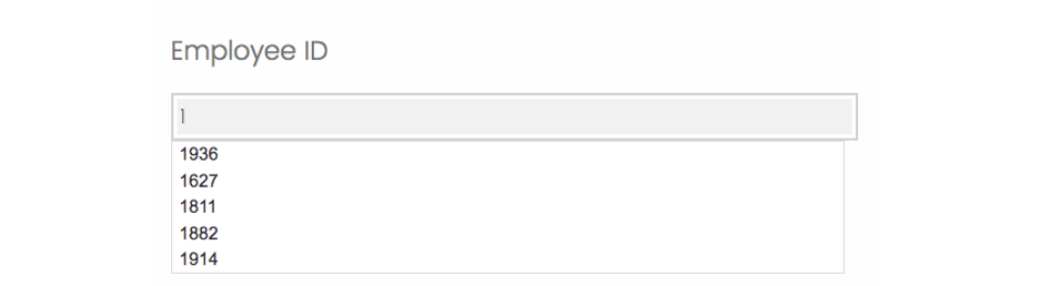 Question that says "Employee ID." Someone has typed in a bnumber, and is getting suggestions of the whole number