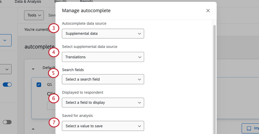 nouvelle fenêtre dans laquelle vous configurez lautocomplétion