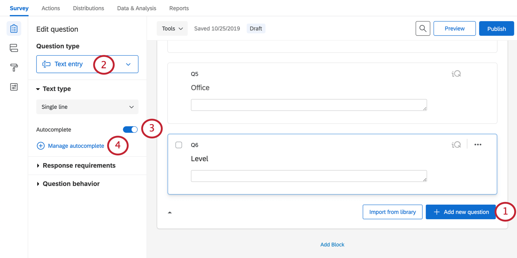 Creating an autocomplete question