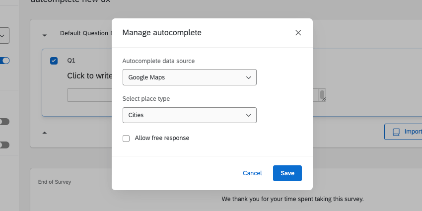 Sobald Google Maps ausgewählt wurde, wird dem Fenster ein weiteres Feld hinzugefügt, in dem Sie die Art der Orte festlegen, nach denen Personen suchen und auswählen.