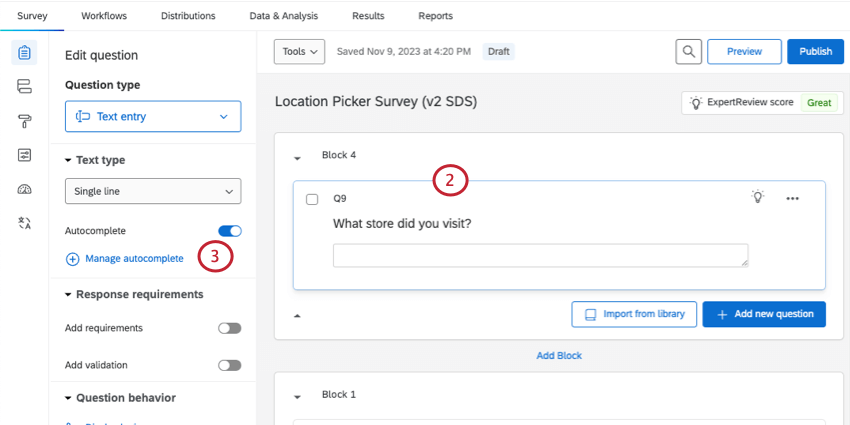 creating an autocomplete question