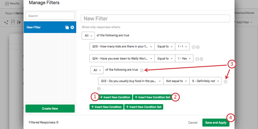 Managing filter conditions
