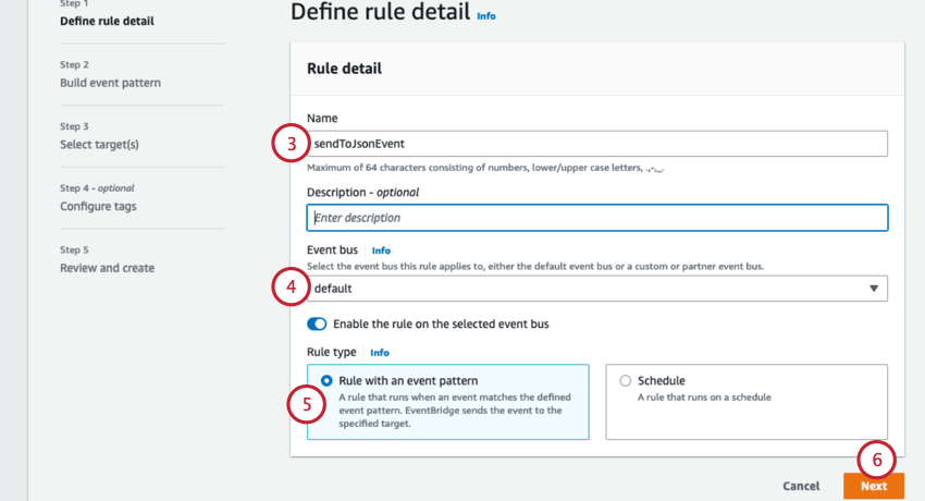 giving the rule a name and choosing a source