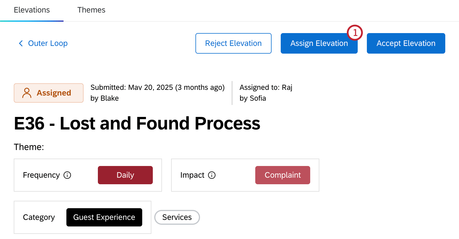 button to assign an elevation