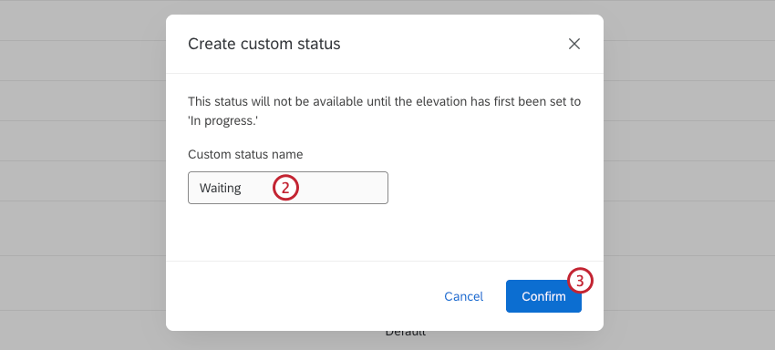 opções de configuração para um status personalizado