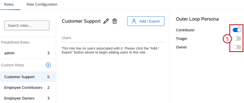 toggles to enable different user personas
