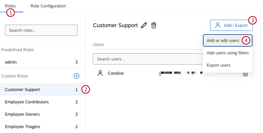 botões destacados para adicionar outros usuários à função