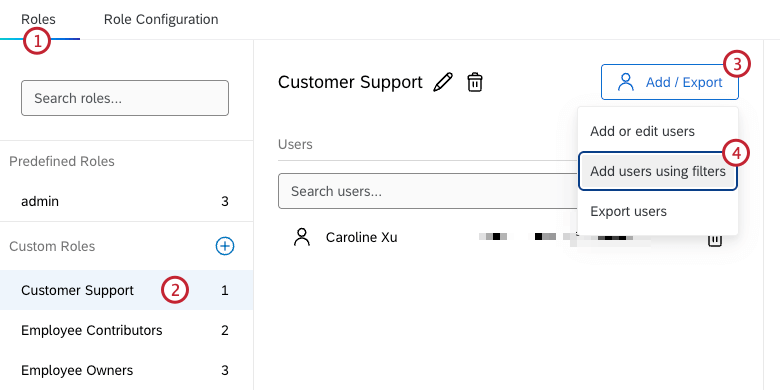 pulsante per aggiungere utenti utilizzando i filtri